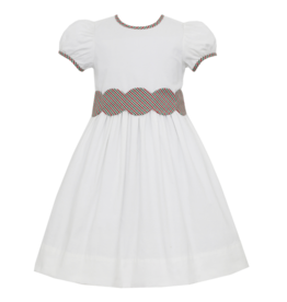 Claire and Charlie White Cord Dress w/ Christmas Plaid Scallop Sash