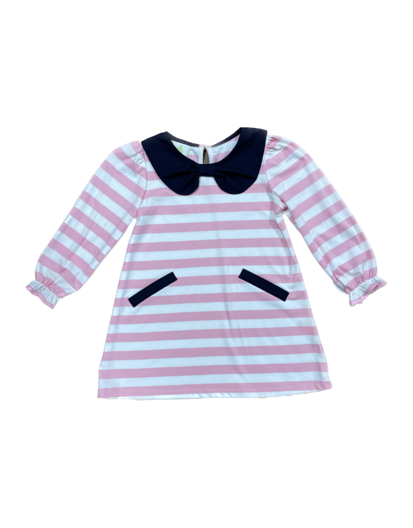 Zuccini Ava Knit Dress, Pink Stripe with Navy Bow