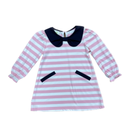 Zuccini Ava Knit Dress, Pink Stripe with Navy Bow