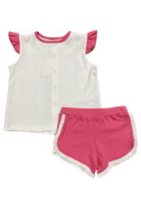 Squiggles White and Hot Pink Ruffle Short Set