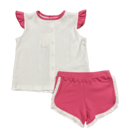 Squiggles White and Hot Pink Ruffle Short Set