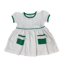 Squiggles SS Popover Dress Red Dot W/Green Trim