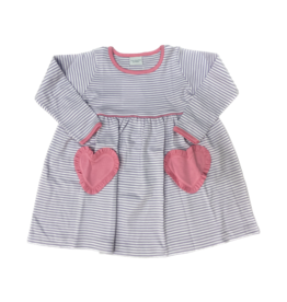 Squiggles Purple Stripe Popover LS  Dress W/Heart Pockets