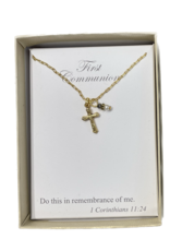 Collectables First Communion Necklace Yellow Cross With Pearl CJ 399
