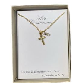 Collectables First Communion Necklace Yellow Cross With Pearl CJ 399