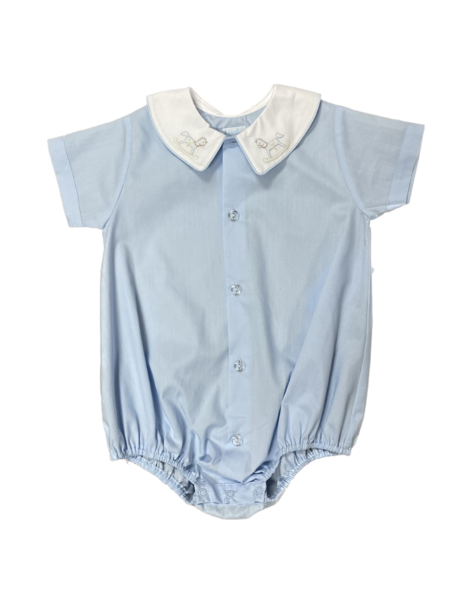 Auraluz Blue Button Front Bubble w/ Tiny Rocking Horse Embroidery