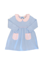 Luigi LS Stripe Dress Sky Blue/White W/ Pink Pockets