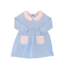 Luigi LS Stripe Dress Sky Blue/White W/ Pink Pockets