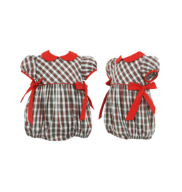 Petit Bebe Ivory and Red Plaid Bubble with Bows