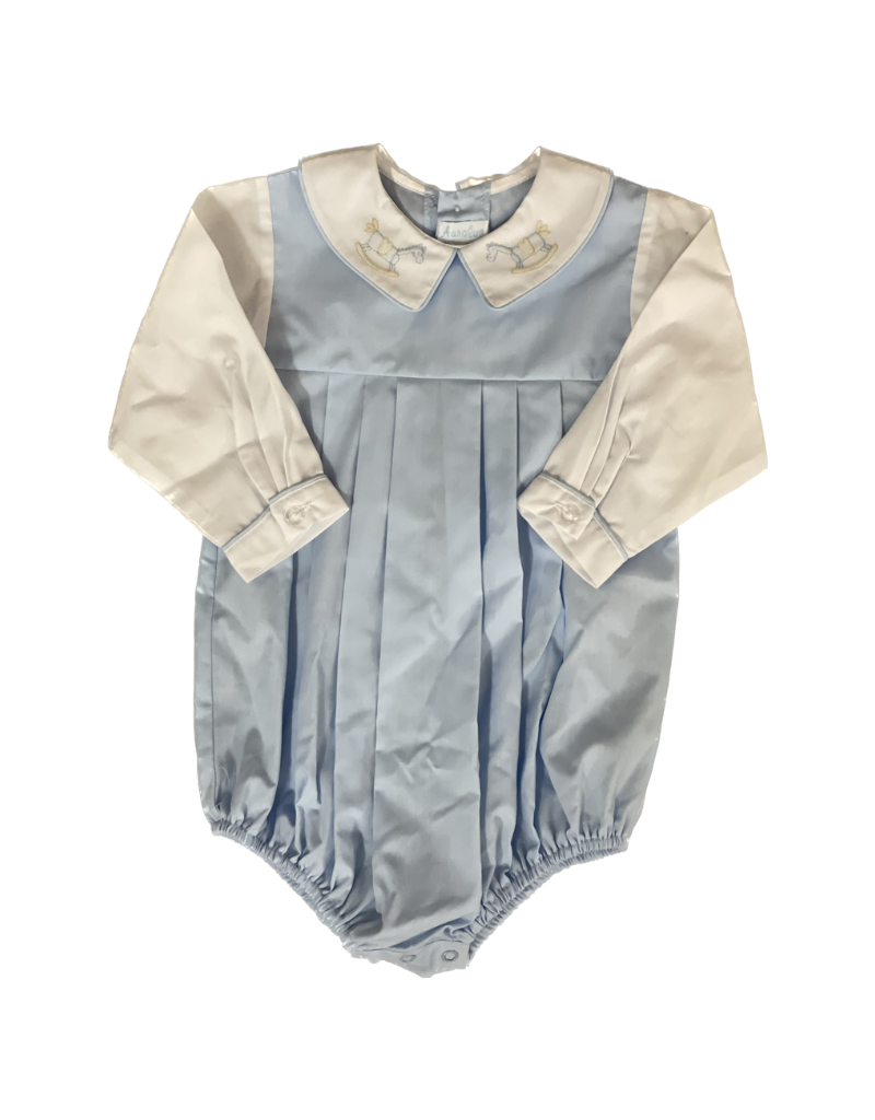 LS Blue Pleated Bubble w/ Rocking Horse Emb Collar (7607) - Mini Macarons  Boutique