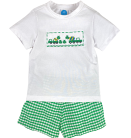 Krewe Kids Smocked Clover Construction Short Set