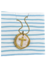 Clay Disc Cross Necklace White