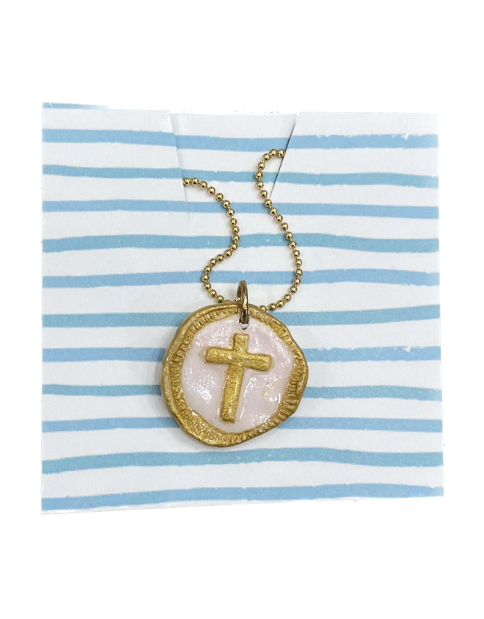 Clay Disc Cross Necklace White