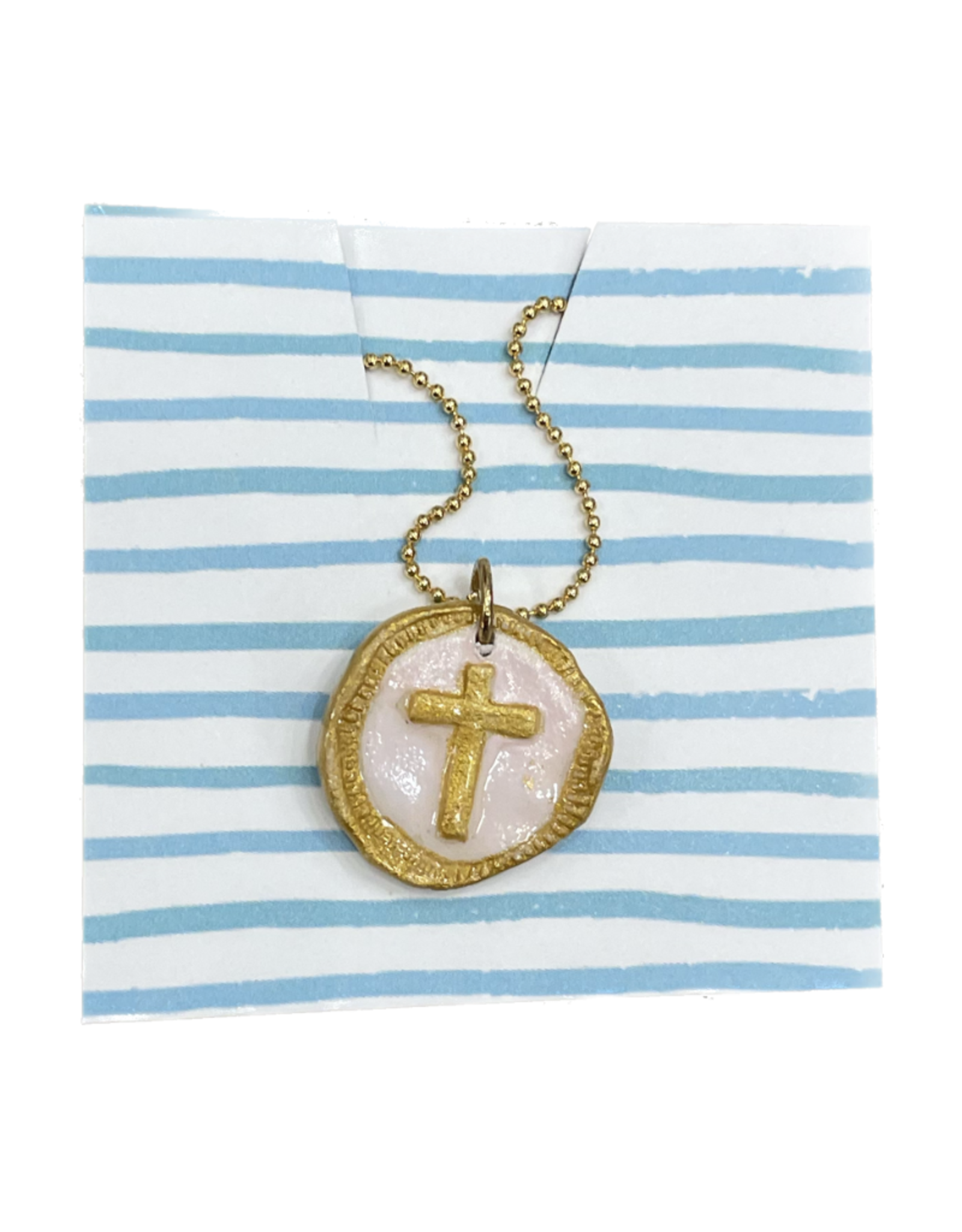 Girlies Clay Disc Cross Necklace White