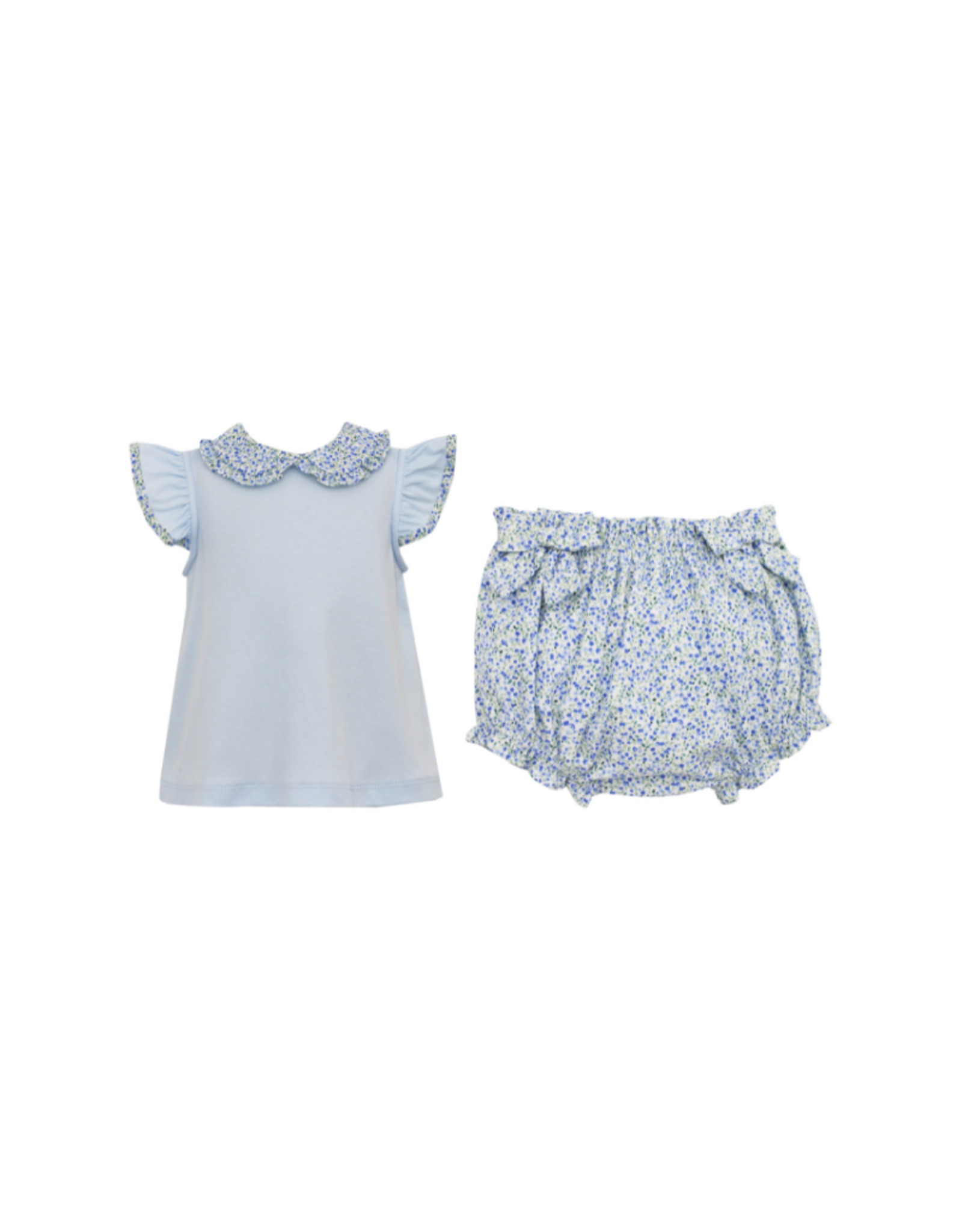 Petit Bebe Blue Floral Bloomer Set with Bows
