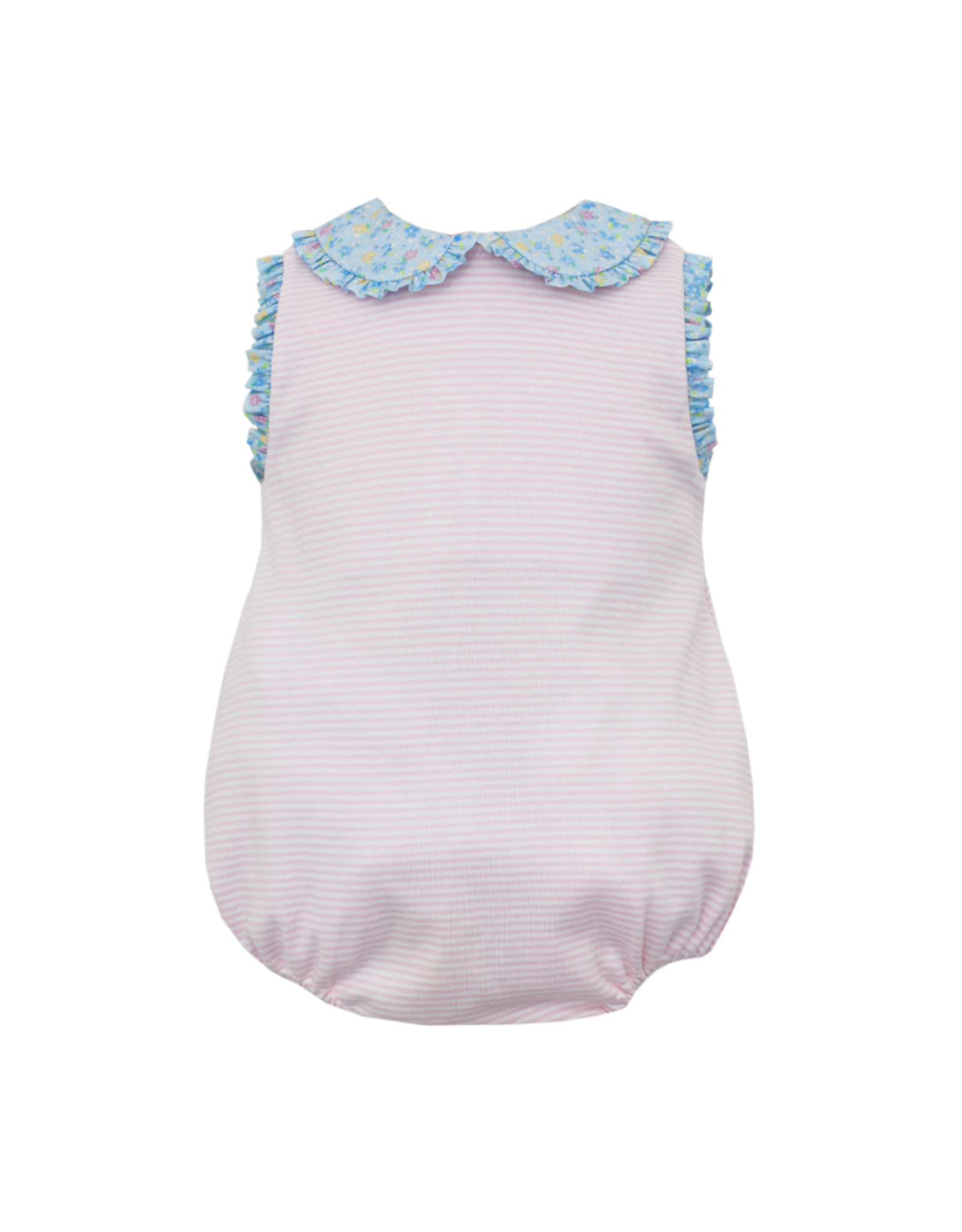 Petit Bebe Pink Stripe Knit Bubble with Blue Floral Collar