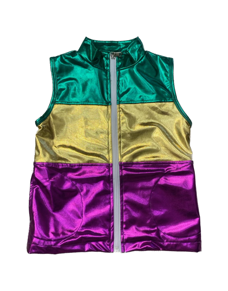 mardi gras metallic puffer vest