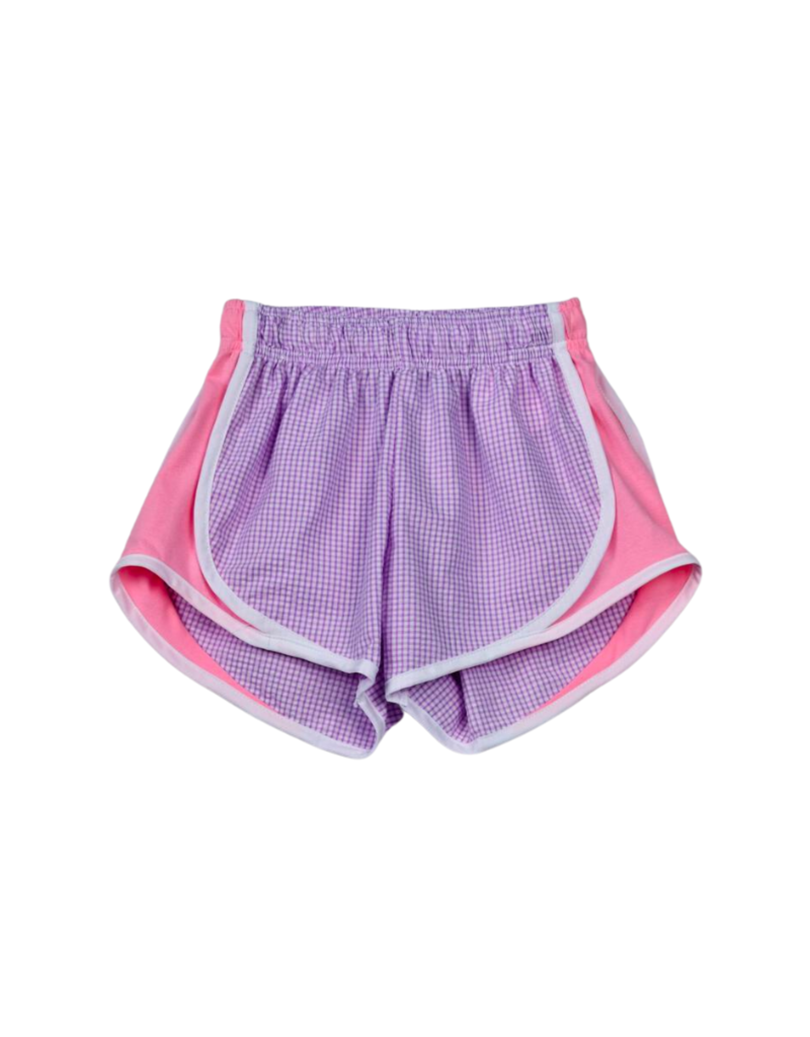 Lavender Check Seersucker Shorts with Pink Side