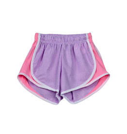 Lavender Check Seersucker Shorts with Pink Side