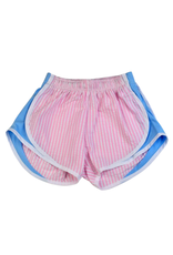 Color Works Pink Stripe Seersucker Shorts with Blue Side