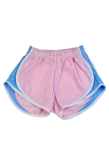 Pink Stripe Seersucker Shorts with Blue Side