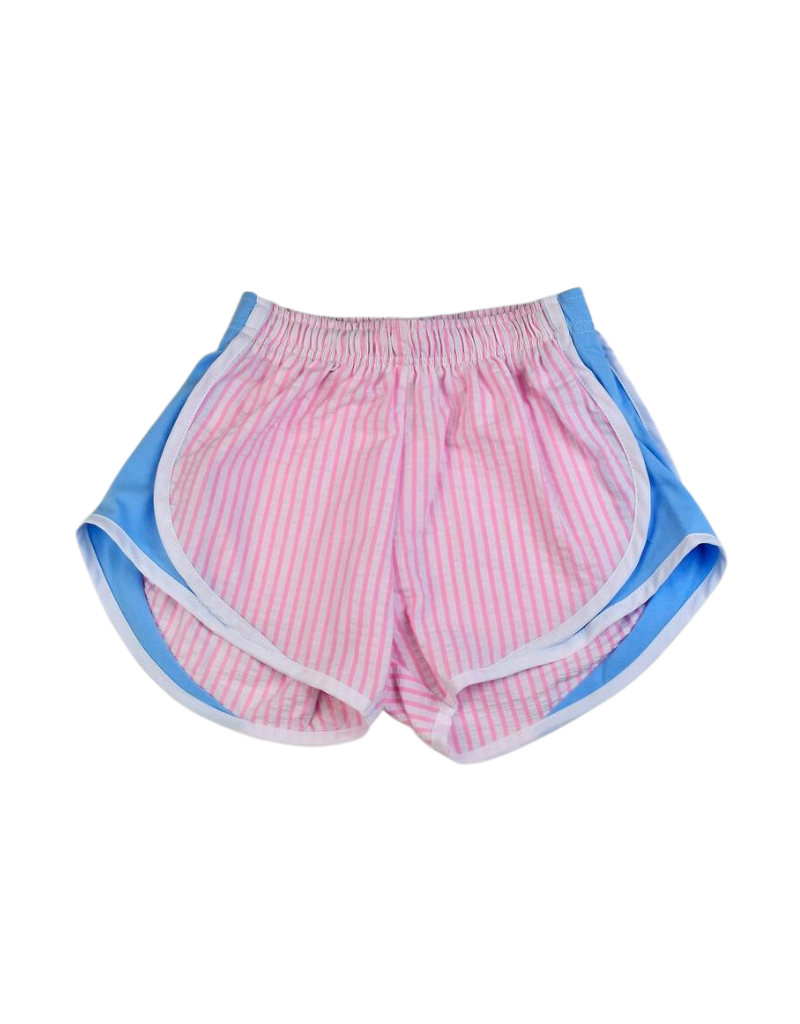 Monogrammed Ellieo Pink Seersucker Scalloped Shorts - Ginny Marie's