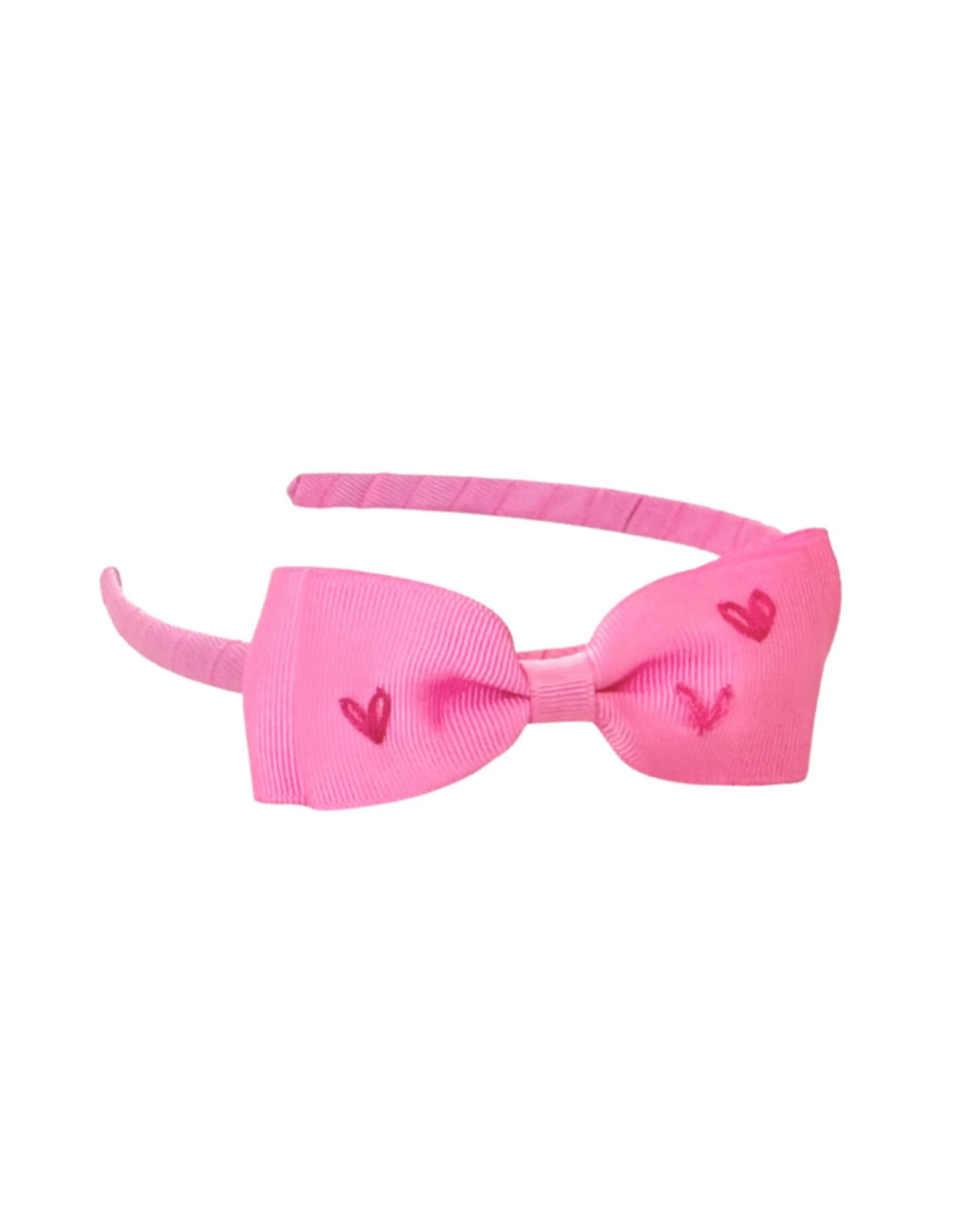 Heart Stitched Grosgrain Bow Headbands Pink