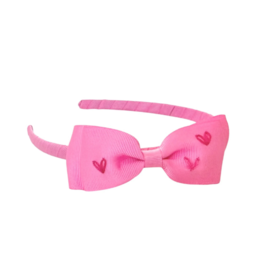 Heart Stitched Grosgrain Bow Headbands Pink