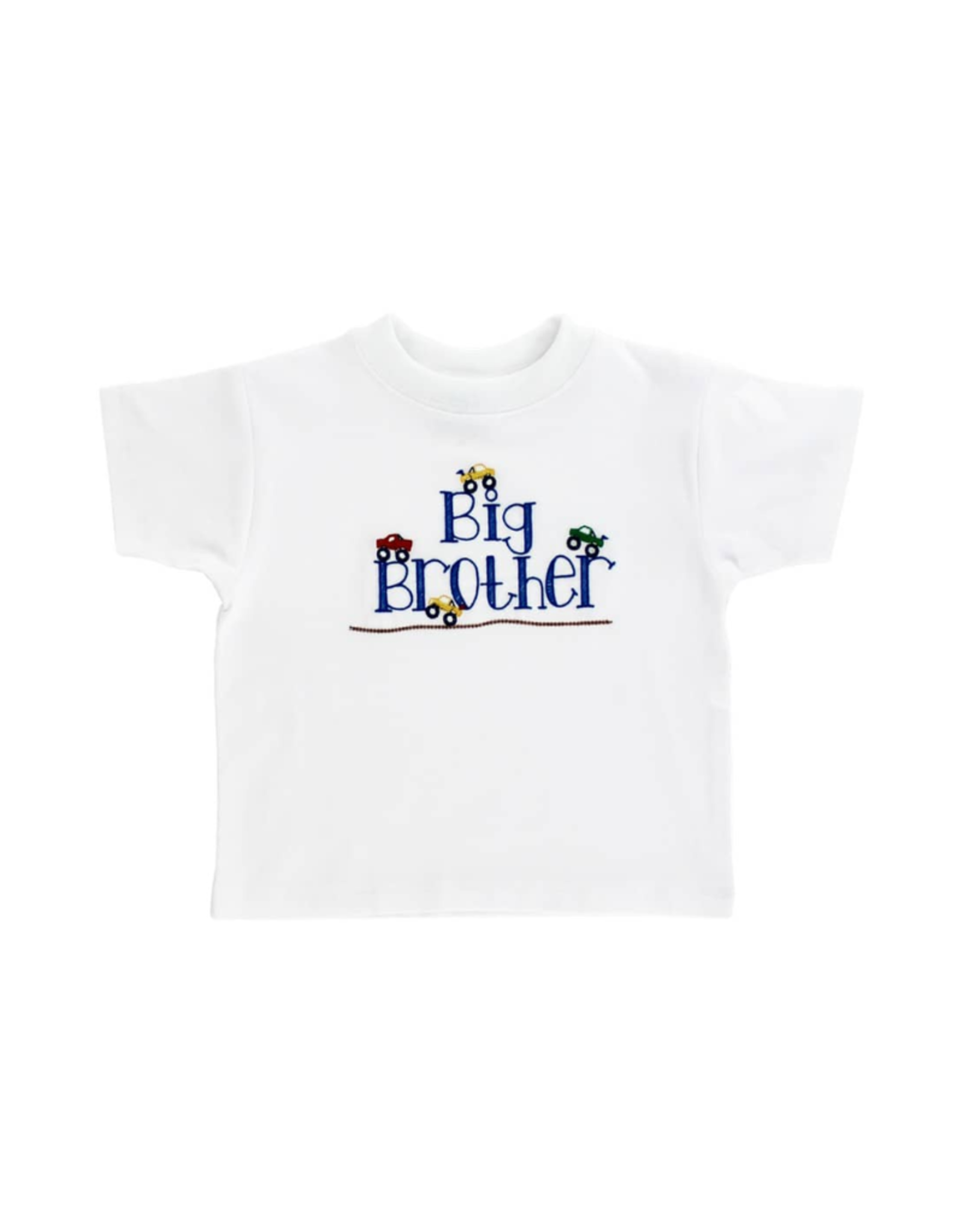 The Bailey Boys White SS Knit Big Brother Shirt, Truck Embroidery