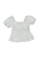 Hayden Los Angeles White Smocked Textured Knit Cinch Sleeve Babydoll Top
