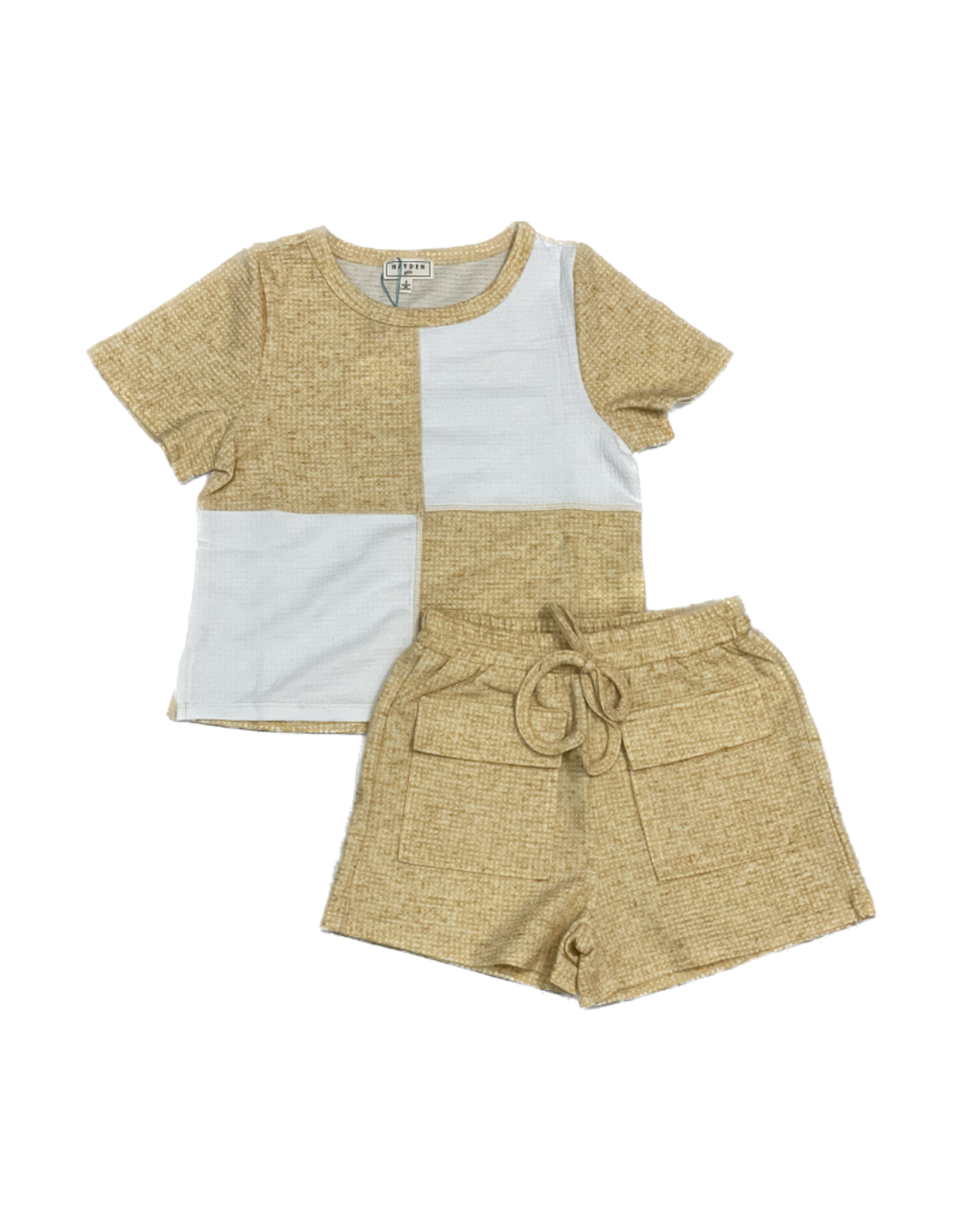 Hayden Los Angeles Contrast Waffle Knit Short Set in Mustard