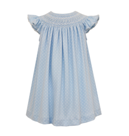 Petit Bebe Victoria Angel Wing Blue Dot Knit Bishop Smock Dress