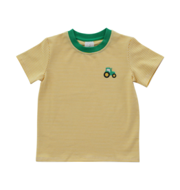 Itsy Bitsy Yellow Stripe Tractor Embroidered Shirt