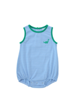 Itsy Bitsy Blue Stripe Dinosaur Embroidered Bubble