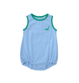 Itsy Bitsy Blue Stripe Dinosaur Embroidered Bubble