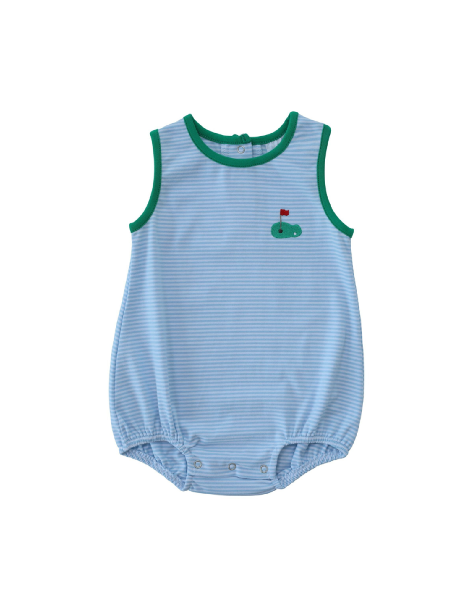 Itsy Bitsy Blue Stripe Golf Embroidered Sleeveless Bubble