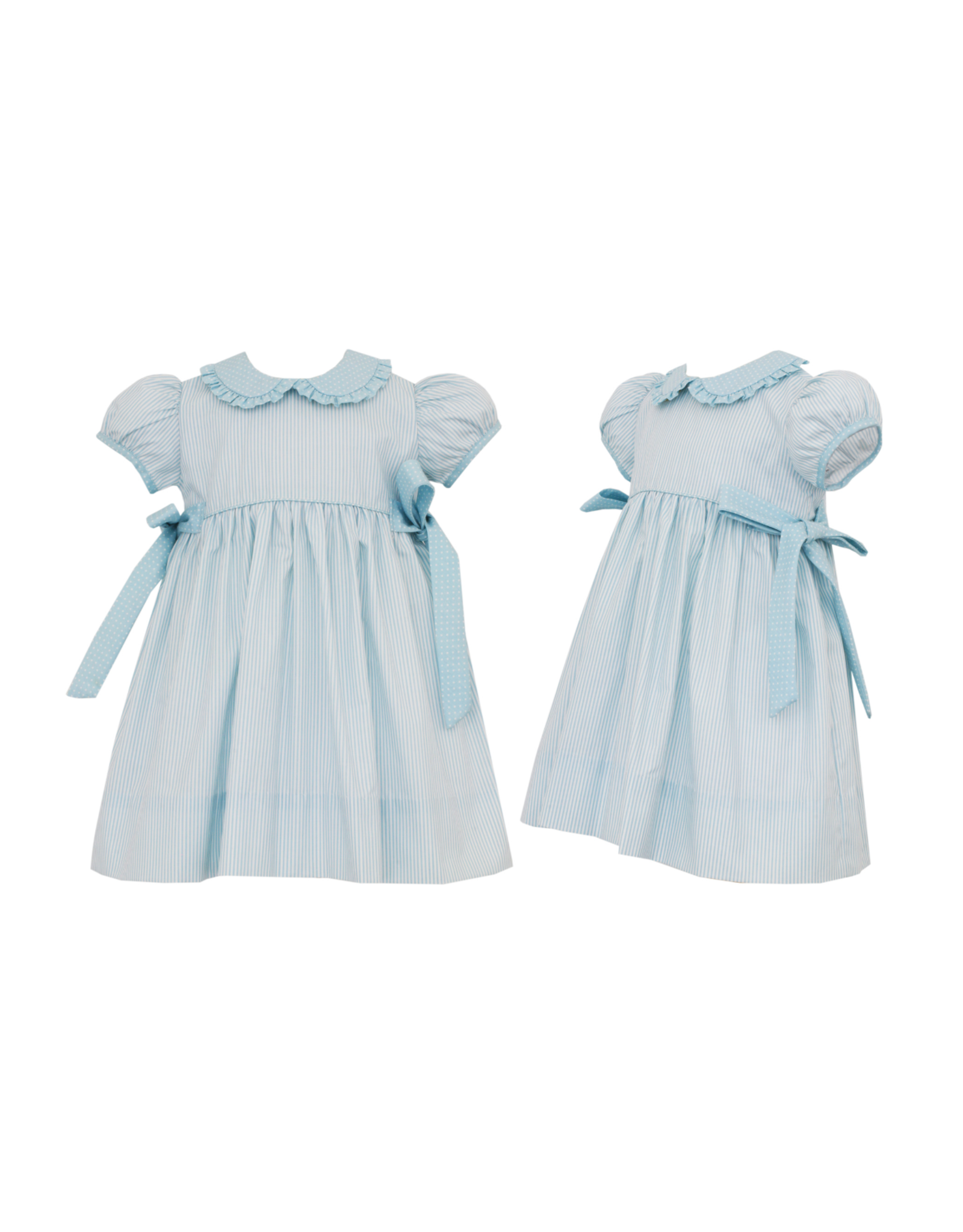 Petit Bebe Blue Stripe Dress w/ Dot Collar and Bows
