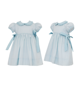 Petit Bebe Blue Stripe Dress w/ Dot Collar and Bows