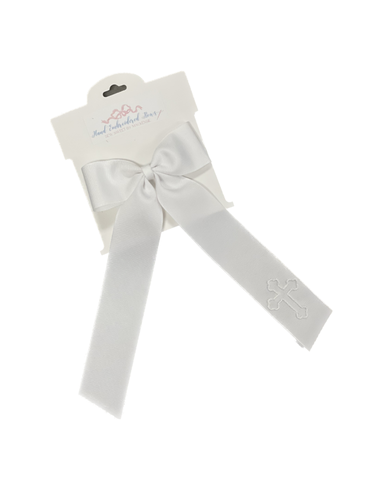 Sew Sweet Long Tail White Cross Bow 1.5"  White Ribbon