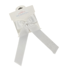 Sew Sweet Long Tail White Cross Bow 1.5"  White Ribbon