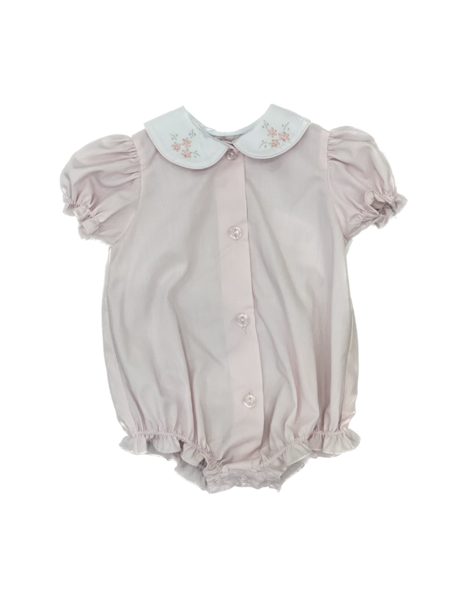 Auraluz Pink Button Front Bubble w/ Satin Flowers Embroidery