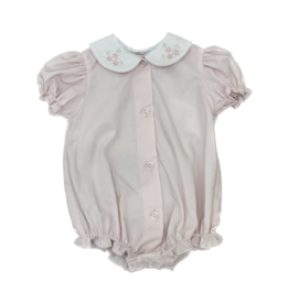 Auraluz Pink Button Front Bubble w/ Satin Flowers Embroidery