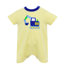 Claire and Charlie Excavator Yellow Stripe Knit Romper