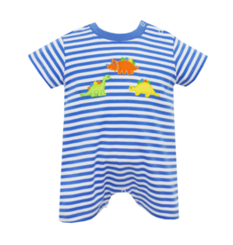 Claire and Charlie Dinosaur Periwinkle Stripe Knit Romper