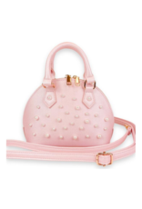 Pearl Studs Pink Leather Satchel Bag