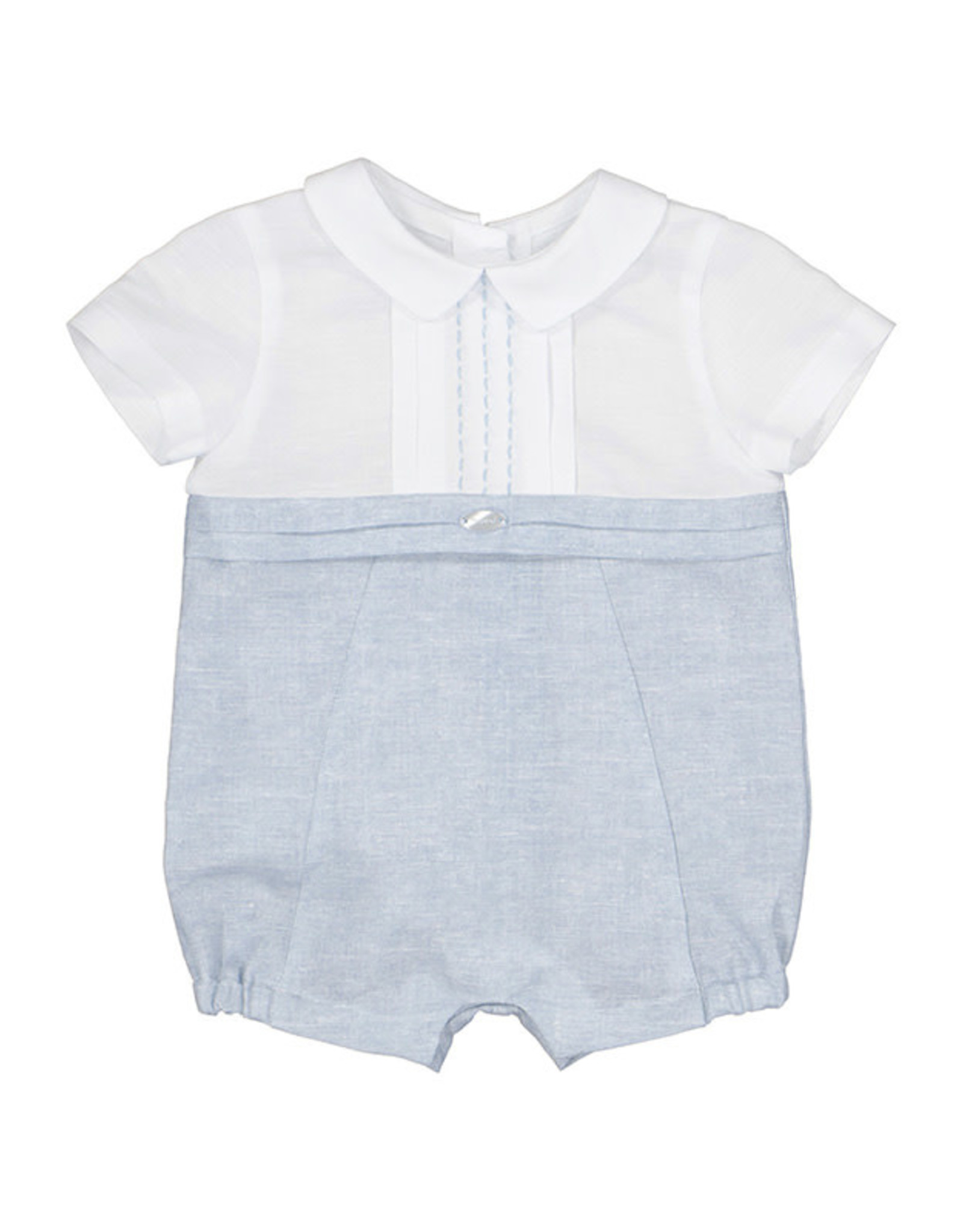 Mayoral Blue/White Linen Romper w/ Collar (1611)