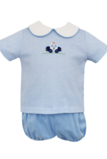 Petit Bebe Blue Gingham Knit Diaper Set with Police Car