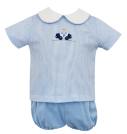 Petit Bebe Blue Gingham Knit Diaper Set with Police Car