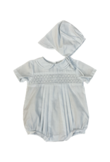 Petit Ami Blue Smocked Chest Bubble With Hat 5458