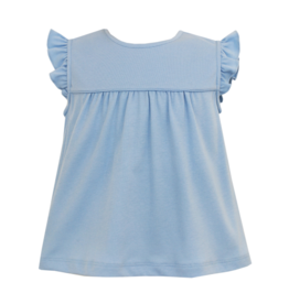 Anavini Solid Blue Knit Ruffle Sleeve Top